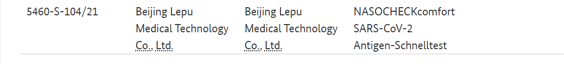 lepu medical antigen test colloidal gold has gotten approval in Germany