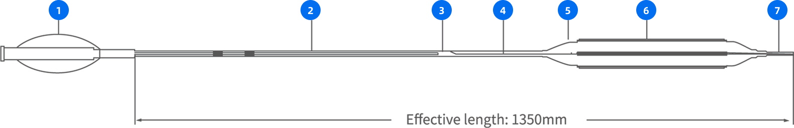 Structure indication and technical parameters 1.Hub  2. Hypotube  3. Side hole  4. Inner tube  5. Ba...
